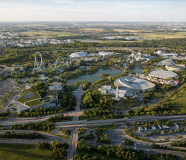 Vue d’illustration du futur complexe de parcs à thème envisagé dans le secteur de Cergy-Pontoise. Le projet prévoit six milliards d’euros d’investissement et jusqu’à 22 000 emplois directs, mais ses contours et son calendrier restent à définir