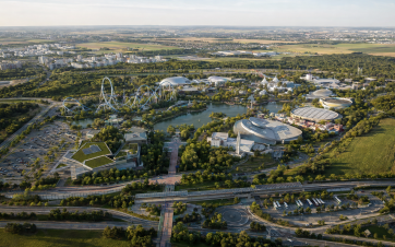 Vue d’illustration du futur complexe de parcs à thème envisagé dans le secteur de Cergy-Pontoise. Le projet prévoit six milliards d’euros d’investissement et jusqu’à 22 000 emplois directs, mais ses contours et son calendrier restent à définir